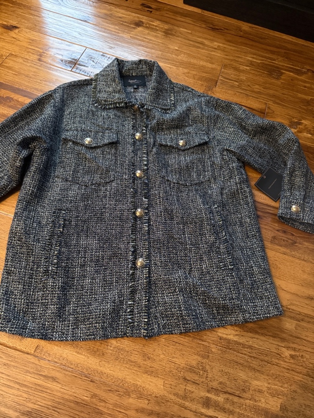 Sweet Rain Charcoal Tweed Pearl-Button Jacket
